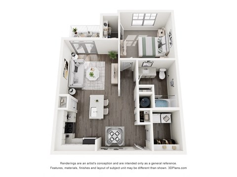 Floor plan for 1 bed, 1 bath, 776 sqft